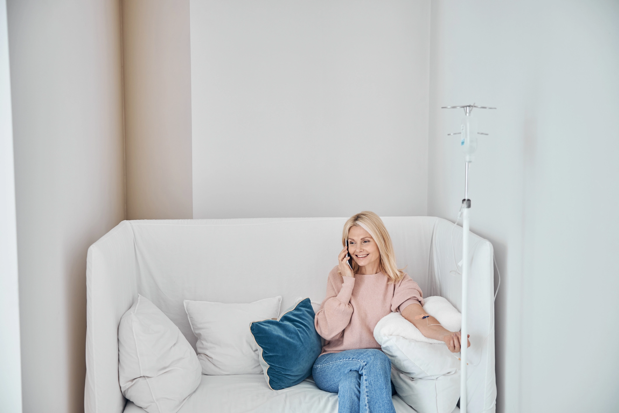 IV in Arm on couch
